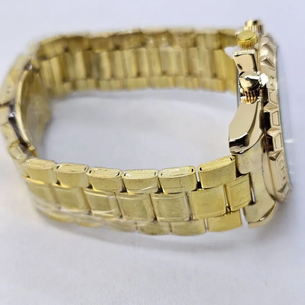 Men's Watch Bracelet Set 43MM Black Dial Date Gold‎ Bracelet Band 8